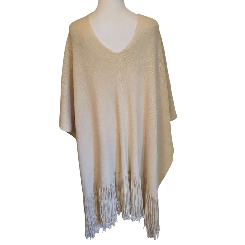Knit Poncho Sweater Cream